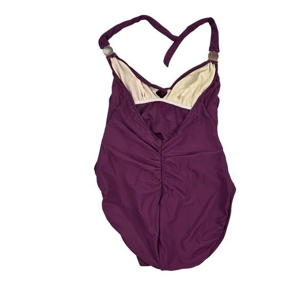 MagicSuit Burgundy Ruched Halter One Piece Swimsuit - Picture 2 of 7